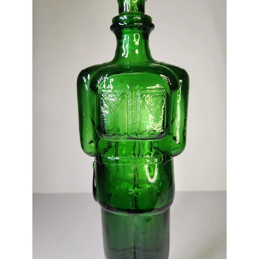 Vintage Green Glass Italian Decanter Wine Soldier Man Boy Made In Italy 15